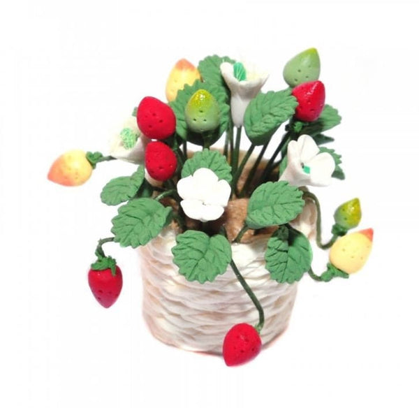 Potted Strawberry Plant, Artificial Strawberry Plant in a Basket, Dollhouse Plant