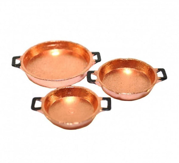 Dollhouse Copper Pans, Miniature Metal Round Oven Pans with Handles, Dollhouse Kitchen