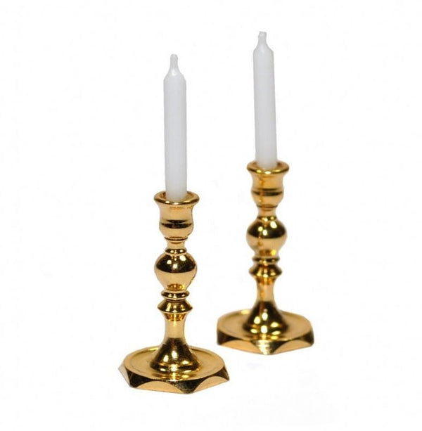Miniature Brass Candlesticks, Dollhouse Candles, Dollhouse Decoration