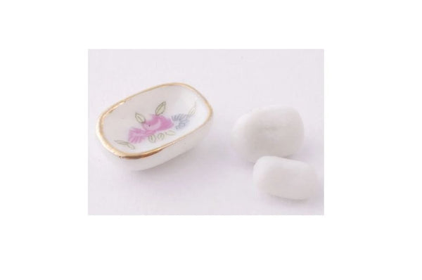 Miniature Porcelain Soap Dish with Soap, Dollhouse Soap, Dollhouse Bathroom Supply