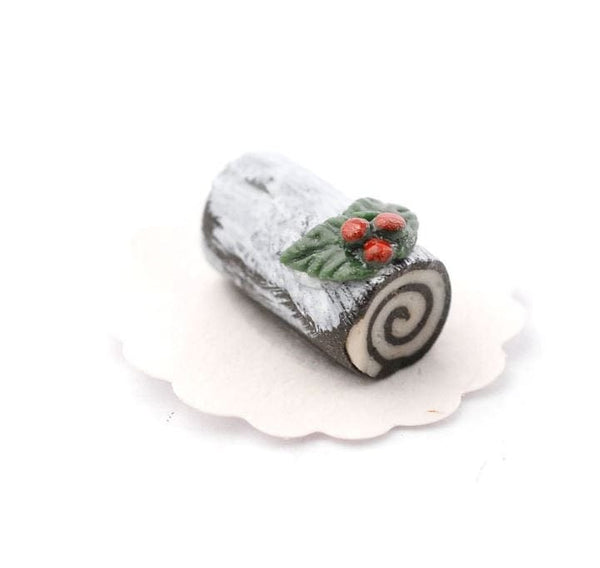 Miniature Yule Log,  Dollhouse Christmas Cake, Holiday Kitchen Miniature