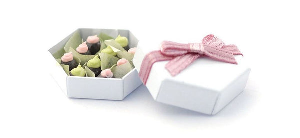 Miniature Box of Chocolates, Hexagonal Box of Dollhouse Candy, Dollhouse Gift Box