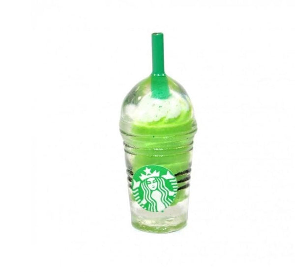 Miniature Frappe Cup with Straw, Dollhouse Latte in a Green Cup, Coffee Shop Cup