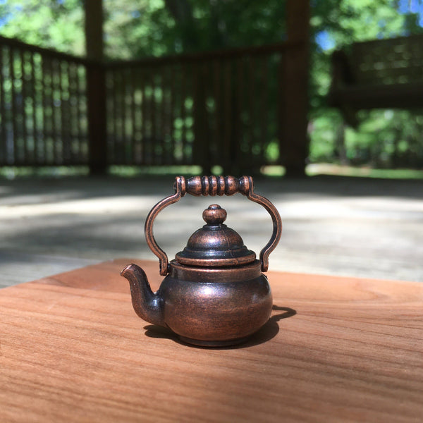 Miniature Antique Copper Kettle, Dollhouse Teapot