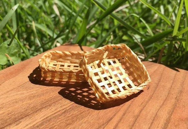 Miniature Rectangle Baskets, Woven Straw Baskets, Pair of Dollhouse Baskets