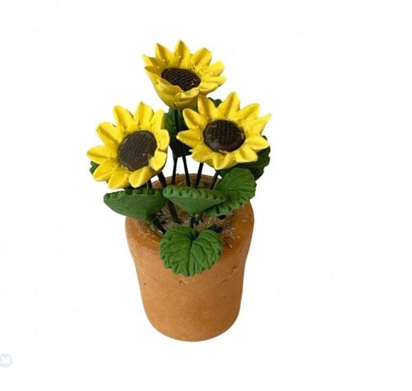 Miniature Artificial Yellow Flowers in a Terracotta Pot, Dollhouse or Fairy Garden Sunflowers