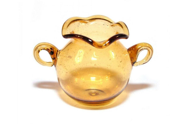 Dollhouse Miniature Amber Bowl with Handles, Decorative Dollhouse Glassware