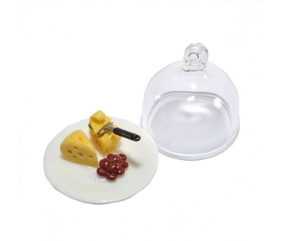 Dollhouse Cheese Plate with a Dome Lid, Miniature Cheese Slicer, Mini Plate with Cheese