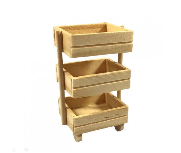 Miniature Wood 3 Tier Crate Trolley , Fairy Garden Cart for Fruits, Vegetables, Flowers