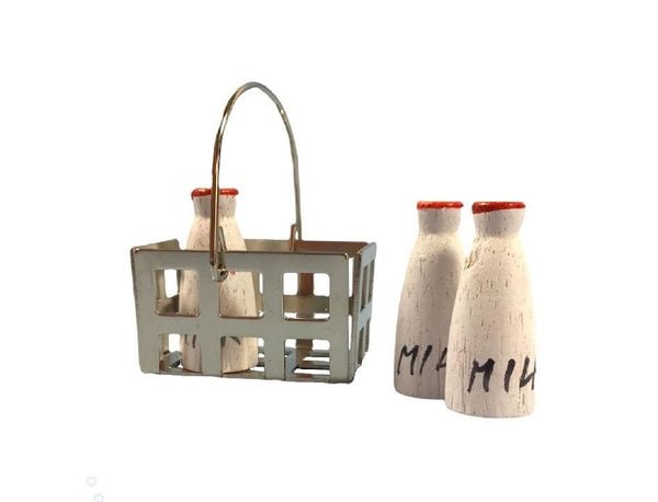 Dollhouse Miniature Milk Jugs, Milk Bottles in a Crate, Dollhouse Kitchen Supply