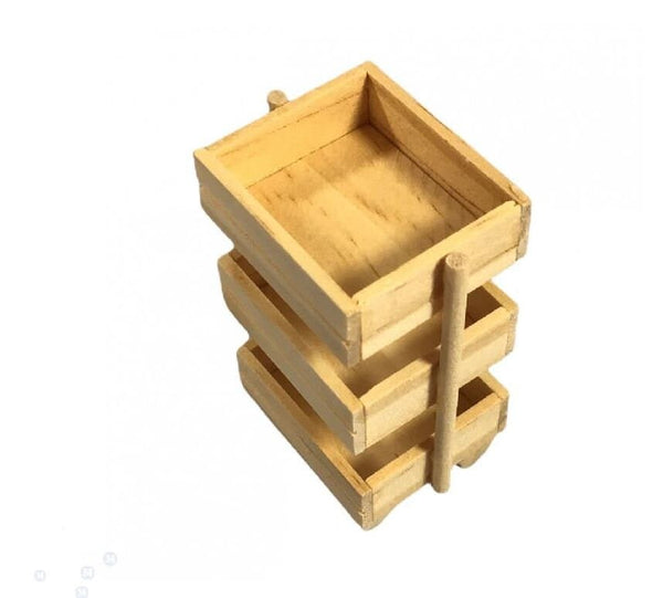 Miniature Wood 3 Tier Crate Trolley , Fairy Garden Cart for Fruits, Vegetables, Flowers