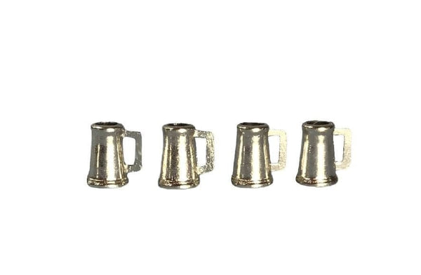Miniature Beer Tankards,  Metal Beer Mugs, 1:12 Scale Dollhouse Miniature Cups