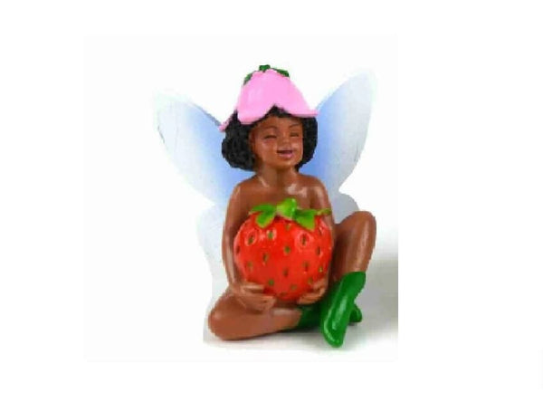 Fruit Fairy of Color, African American Baby Holding a Strawberry, Fairy Cake Topper