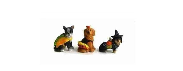 Choice of Miniature Dogs in Halloween Costumes, Halloween Dog Cake Toppers, Fall Fairy Garden Dogs