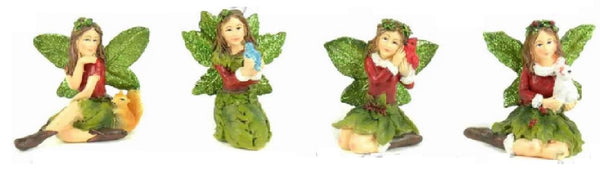 Christmas Fairy with a Red Bird,  Red and Green Holiday Fairy, Christmas Cake Topper