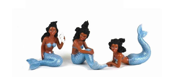 African American Mermaid,  Ebony Mermaid in Blue Sitting, Ocean Mermaid of Color