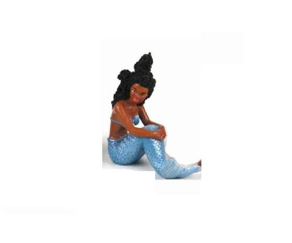 African American Mermaid,  Ebony Mermaid in Blue Sitting, Ocean Mermaid of Color