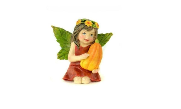 Miniature Fairy Holding a Pumpkin,  Fall Garden Fairy,  Fall Cake Topper