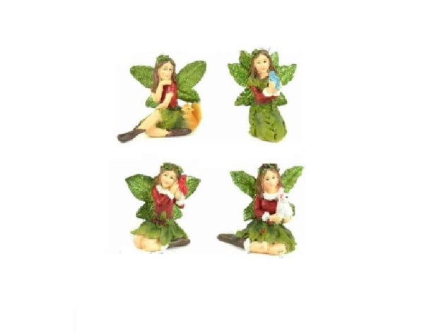 Christmas Fairy with a Blue Bird, Red and Green Holiday Fairy, Christmas Cake Topper