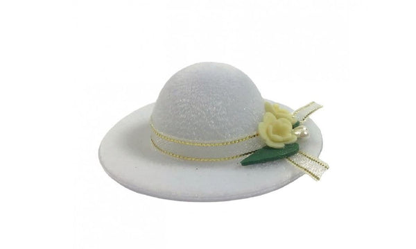 Miniature White Hat with Flowers,  Dollhouse Hat with Yellow Flowers, Shadow Box Hat