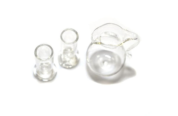 Dollhouse Glass Pitcher with 2 Glasses, 3 Piece Pitcher Set