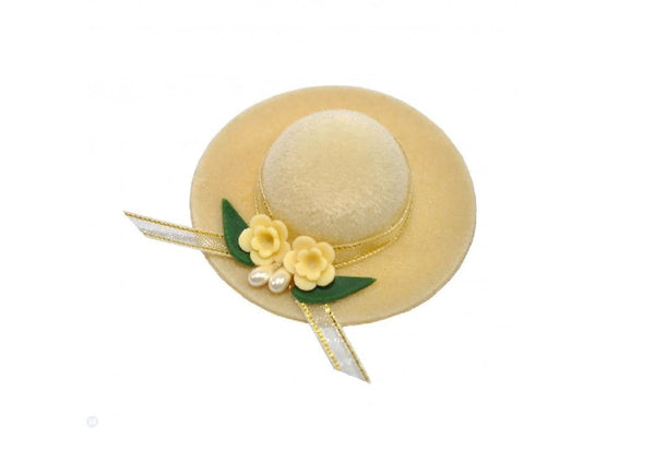 Miniature Yellow Hat with Flowers,  Dollhouse Hat with Yellow Flowers, Shadow Box Hat