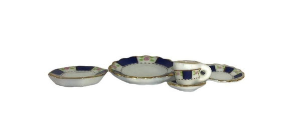 Miniature Dishes,  Blue and White Dollhouse Kitchen Dishes, 5 Piece Dish Set