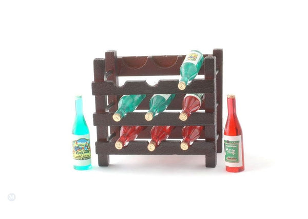 Wooden Wine Rack  with Wine Bottles, Dollhouse Wine Holder, Dollhouse Kitchen Supply