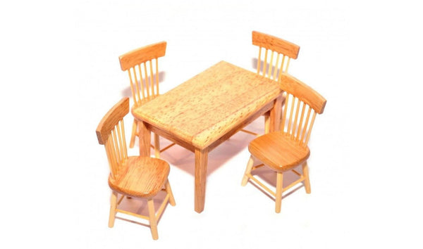 Miniature Light Oak Kitchen Table and Chairs,  Dollhouse Kitchen Table Set, Satin Finish Table and Chairs