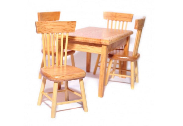 Miniature Light Oak Kitchen Table and Chairs,  Dollhouse Kitchen Table Set, Satin Finish Table and Chairs