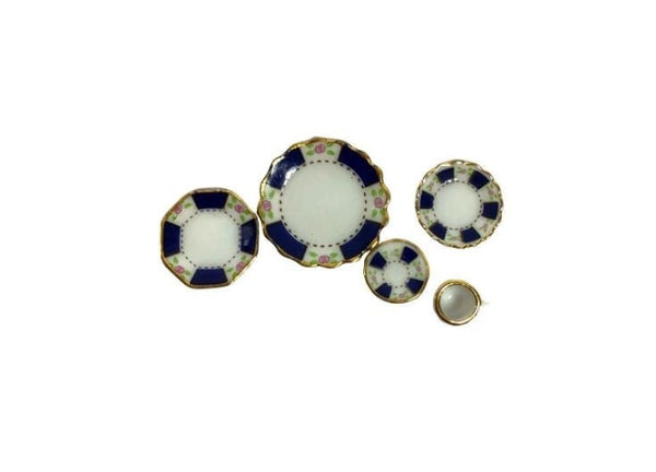 Miniature Dishes,  Blue and White Dollhouse Kitchen Dishes, 5 Piece Dish Set