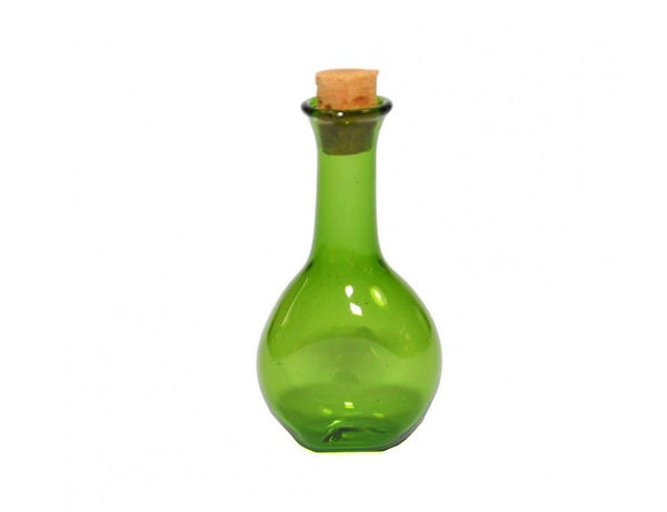 Green Dollhouse Glass Bottle with Cork, Miniature Green Bottle, Decorative Bottle for Shadow Box