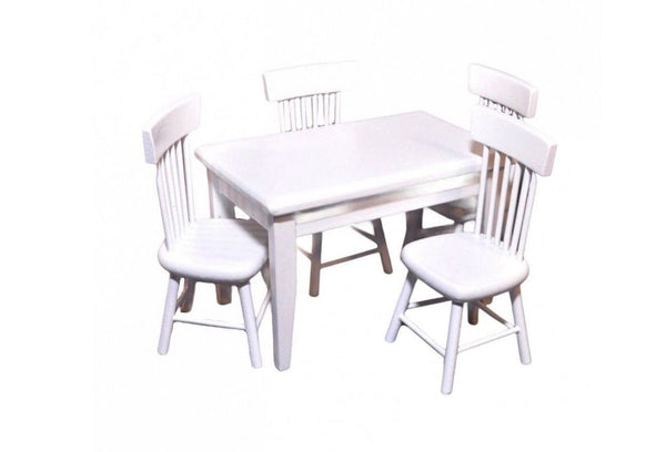 Miniature White  Kitchen Table and 4 Chairs,  Dollhouse Kitchen Table Set, Painted Table and Chairs