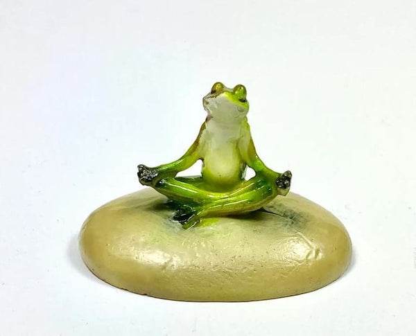 Meditating Yoga Frog on a Stone, Green Frog, Zen Garden Frog, Yoga Gift