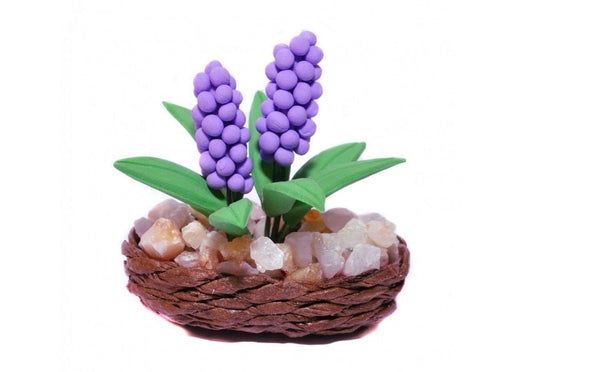 Purple Dollhouse Flowers in a Basket, Miniature Artificial Purple Hyacinths, Miniature Floral Shop Accessory