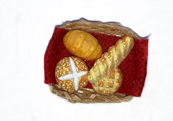 Dollhouse Bread Basket, Miniature Rolls in a Lined Basket, Dollhouse Kitchen