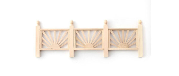 Miniature Bare Wood Fence with Rising Sun Design, DIY Customizable 3