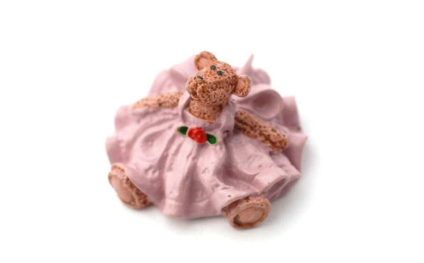 Miniature Teddy Bear in Pink, Dollhouse Nursery Toy Bear, Bear Cake Topper