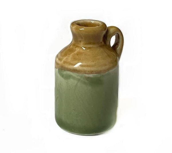 Miniature Brown and Green Jug, Dollhouse Pottery Jar, Fairy Garden Jar