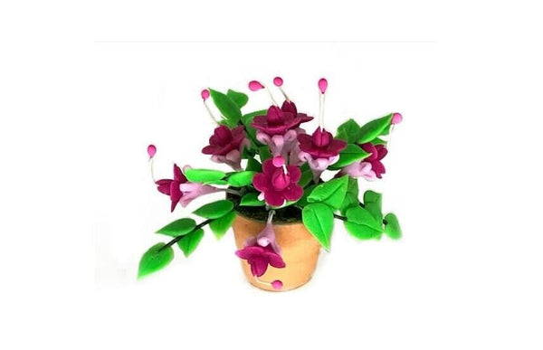 Artificial Fuchsias in a Pot, Miniature Pink Flowers, Dollhouse Florist Shop Flowers