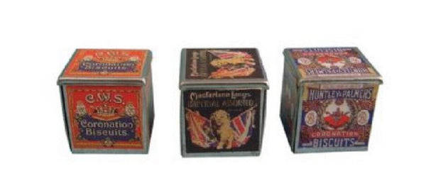 Dollhouse Miniature Metal Biscuit Tins, 'Coronation Biscuit' Tins, Dollhouse Kitchen Supply