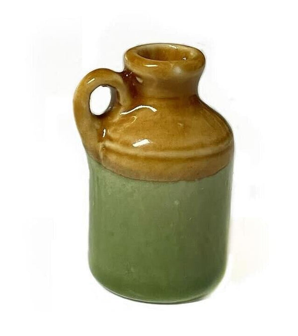 Miniature Brown and Green Jug, Dollhouse Pottery Jar, Fairy Garden Jar