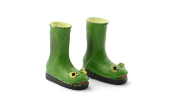 Miniature Pair of Green Frog Boots, Dollhouse Wellington Boots, Fairy Garden Boots