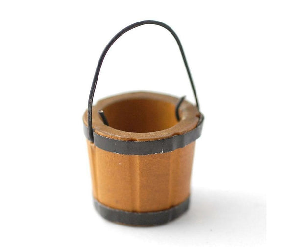 Miniature Brown Bucket with Handle, Fairy Garden Pail, Garden Pail with Movable Handle, Well Bucket
