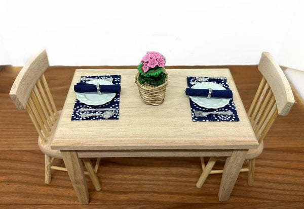 Set of 4 Dollhouse Navy Blue Placemats and Napkins, Miniature Dark Blue Kitchen Table Mats and Napkins