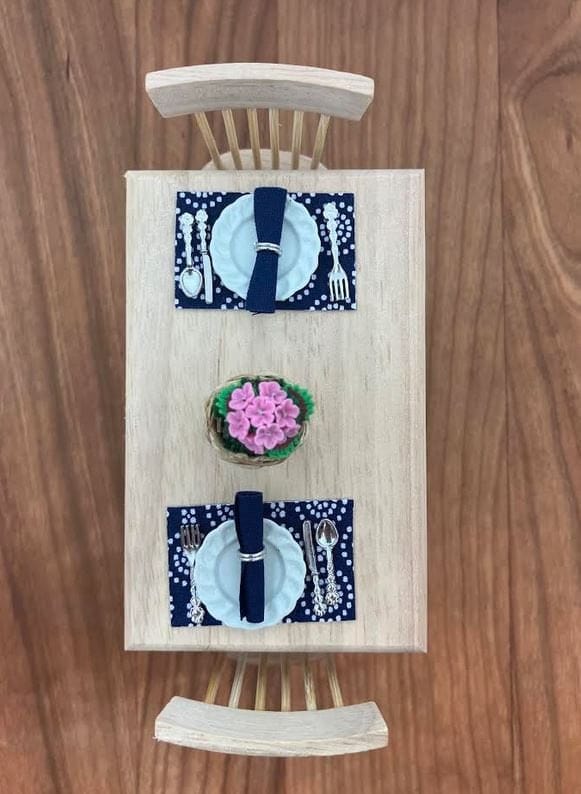 Set of 4 Dollhouse Navy Blue Placemats and Napkins, Miniature Dark Blue Kitchen Table Mats and Napkins