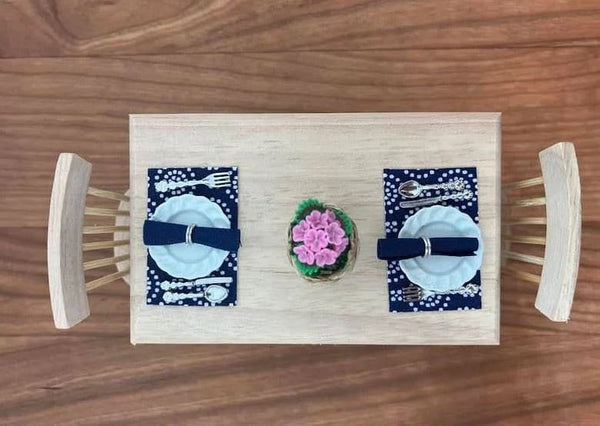 Set of 4 Dollhouse Navy Blue Placemats and Napkins, Miniature Dark Blue Kitchen Table Mats and Napkins