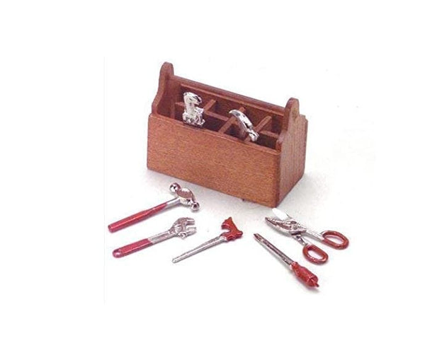 Dollhouse Miniature Wooden Tool Kit with Metal Tools